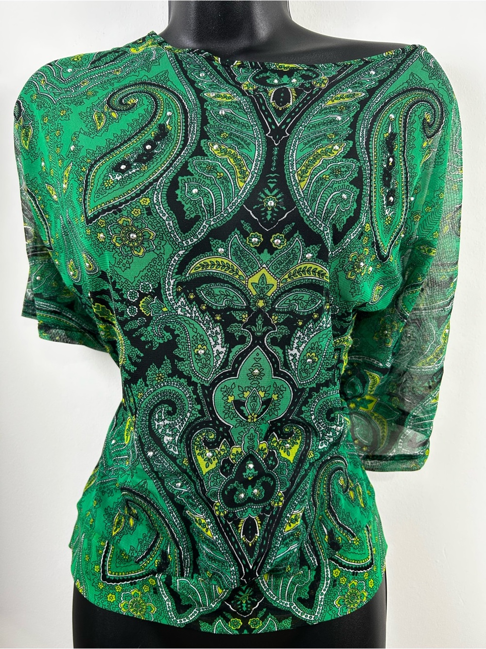 INC International Concepts Green Paisley Tunic Top